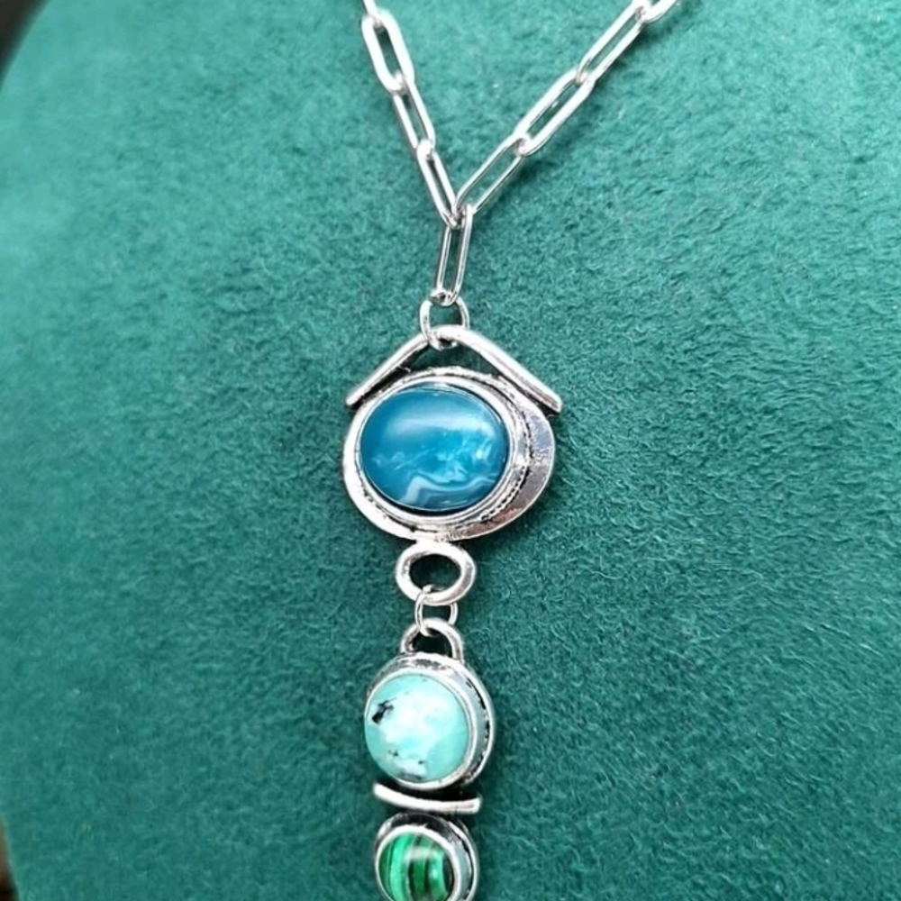 Sterling Silver Turquoise Drop Pendant Necklace - Picture 4 of 5
